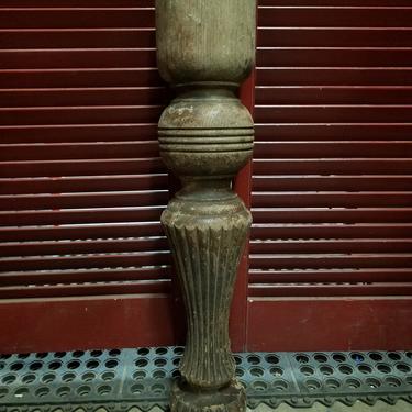 Vintage Wood Table Leg with Wood Caster