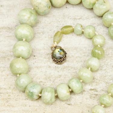 Vintage Faceted Green Stone Bead Necklace With Labradorite Clasp, Chunky Green Bead Necklace, Iridescent Gemstone, Unique Jewelry, 24 1/2&quot; L 