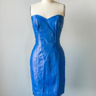 1980s Leather Dress Fitted Sweetheart M 