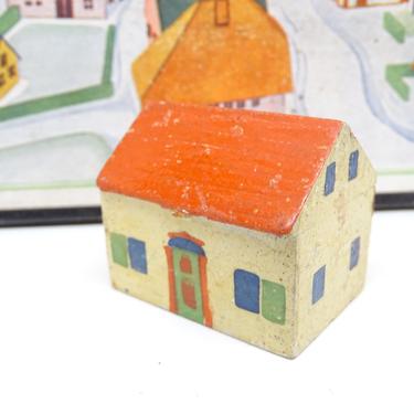 Vintage Toy German House, Hand Made of Wood and Hand Painted Antique Erzgebirge Toys 