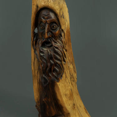 1985 Wooden Sculpture Old Man Face Head Face Art Hand-Made Vintage 