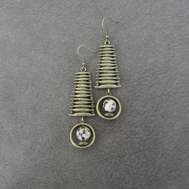 Jasper earrings, unique brass mid century modern earrings, industrial earrings, bohemian artisan earring, ornate chic contemporary earrings2 