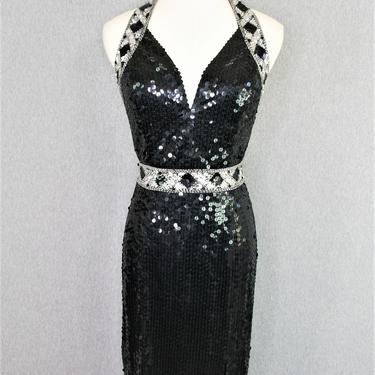 1990- 2000 - "Queen of Diamonds" - Cocktail Gown - By Della Roufogali for Niteline - Black /Silver - Marked size 8 