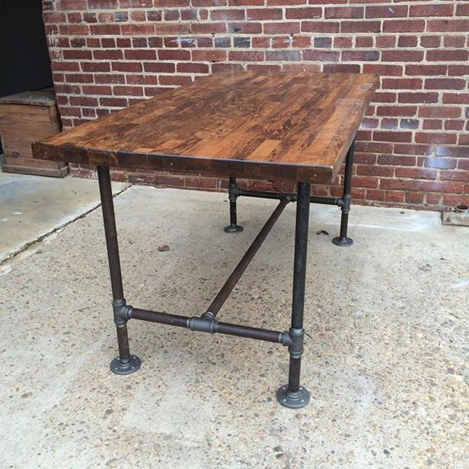 Reclaimed pipe and butcher block table | Off the Beaten Track Warehouse ...