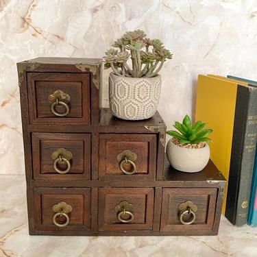 Wood Jewelry Box, Mantel Decor, Bookshelf Decor, Dark Wood Drawer Unit, Trinket Box, Vintage Storage Organization, Home Decor 