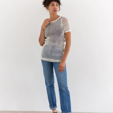 Vintage White Cotton Crochet Net Shirt | Fishnet Open Weave | Made in Norway | XS S | 