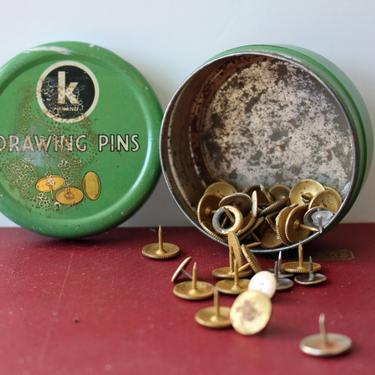 Vintage K brand drawing pins tin with original pins - made in England - vintage office supplies 