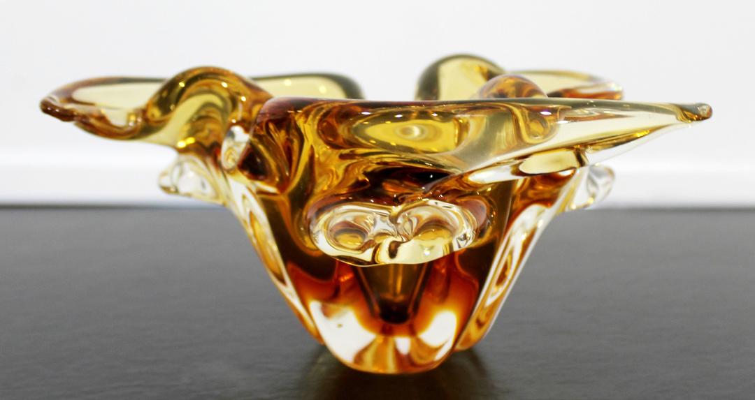 Vintage Murano 2024 Italy Art Glass Amber Gold Specks Small Bowl Dish Ashtray