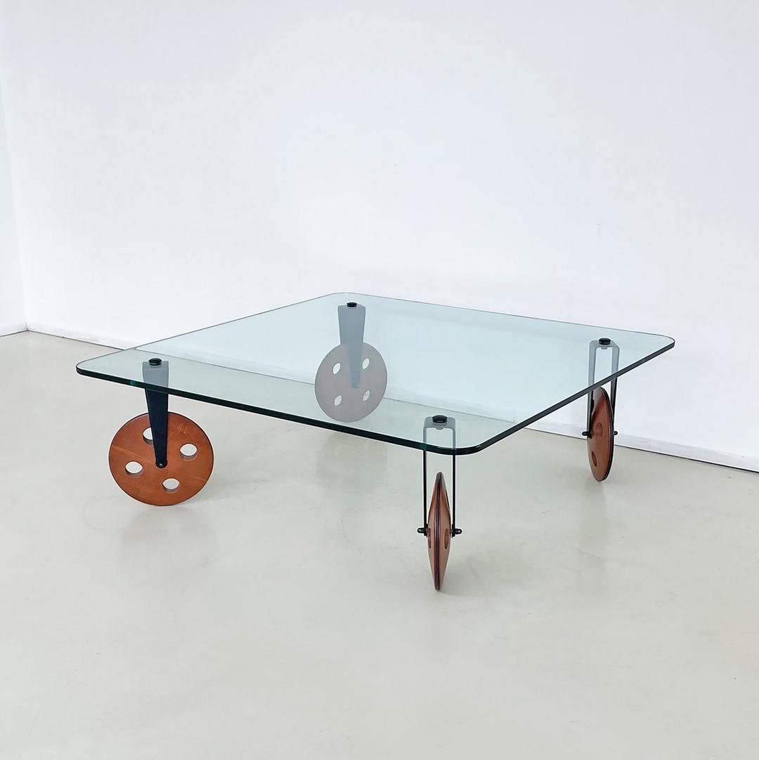 Gae Aulenti Tavolo Con Ruote Low Glass Coffee Table on Casters for Fontana  Arte