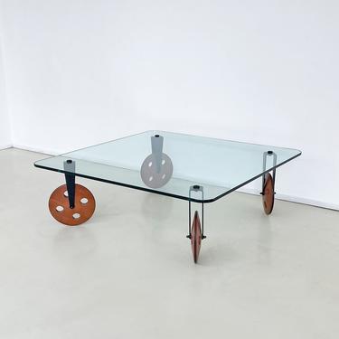 Gae Aulenti Coffee Table Glass Wheels Fontana Arte Avant Garde Postmodern Post Modern Industrial 