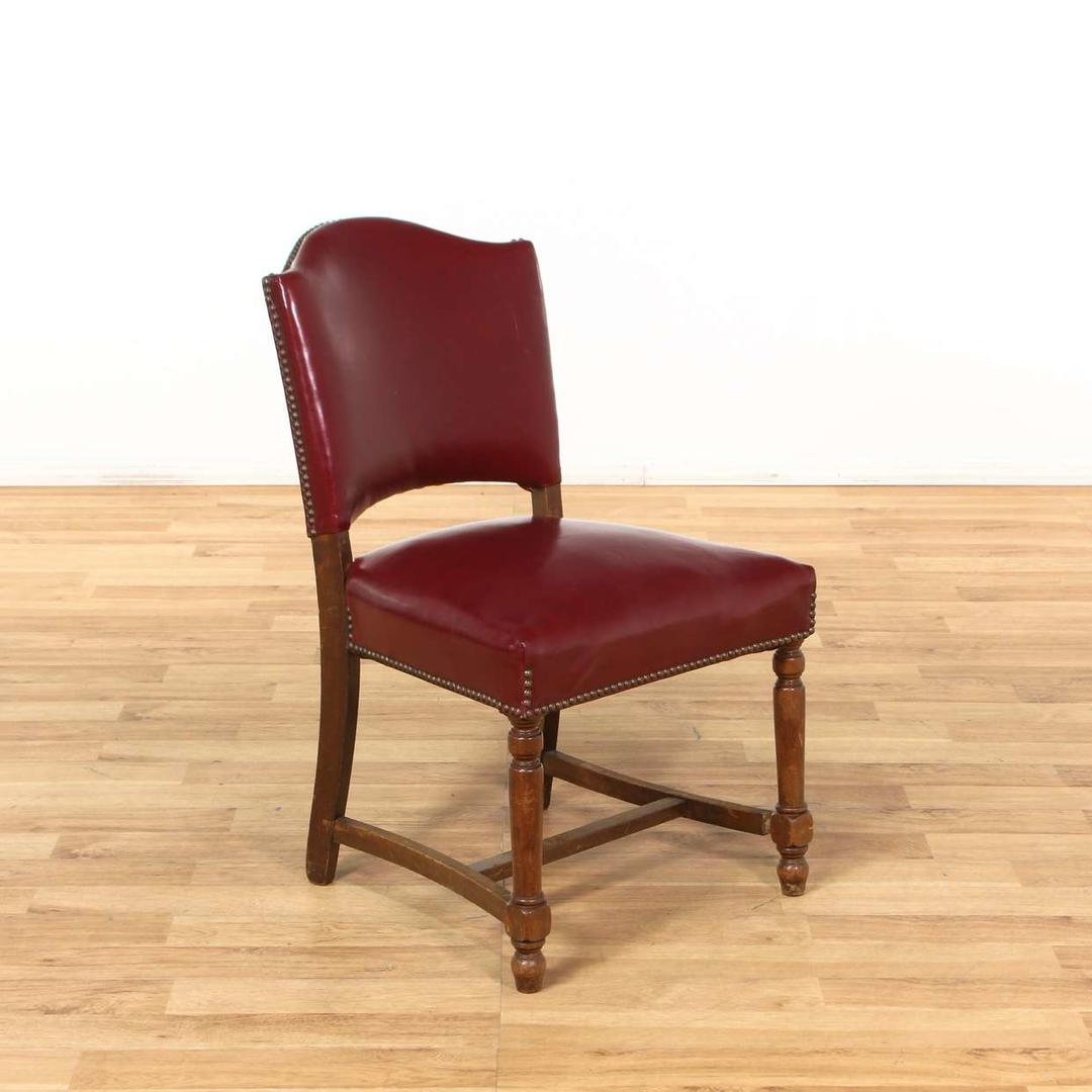 Deep Red Leather Accent Chair W/ Nailhead Trim Loveseat (Los Angeles