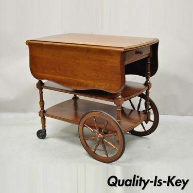 Pennsylvania House Cherry Wood Drop Leaf Rolling Tea Cart Server with Drawer