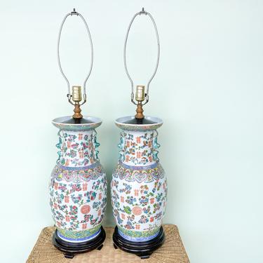 Pair of Colorful Asian Inspired Lamps