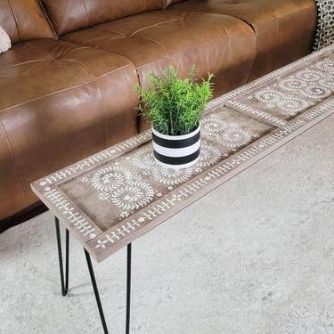 Boho Coffee Table. Bohemian Table. Colorful Stenciled Table. Hairpin Leg Table. Long Coffee Table. Folk Art Table. Plant Table 