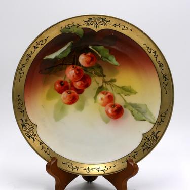 vintage hand painted cherry plate with gold gilt border /made in Bavaria/numbered 