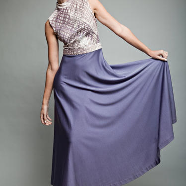 maxi dress purple, sleeveless dress, metallic dress, vintage 70s party gown shimmer sleeveless metallic silver slinky soft M - Medium 
