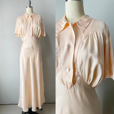 1940s Nightgown Rayon Full Length Lounge Dress Slip L 