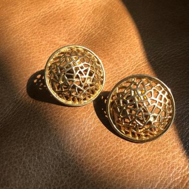 Vintage gold earrings 80's 1980’s oversized minimalist studs 1990’s 90’s circle minimalism statement chic 