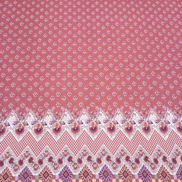 Vintage 1970s Rose Floral Checkerboard Border Print Fabric, Polyester Jersey Knit Yardage, 42&quot; Width / Sold by the Yard - 3 Yards Available 