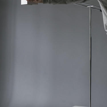 Large Vintage Chrome & White Mid-century Modern Floor Lamp With Cast Iron Counter Balance - George Kovacs  c. 1970 