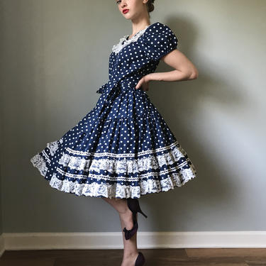 Authentic Vintage 60s Navy Polka Dot Square Dance Dress Speak Vintage Washington DC