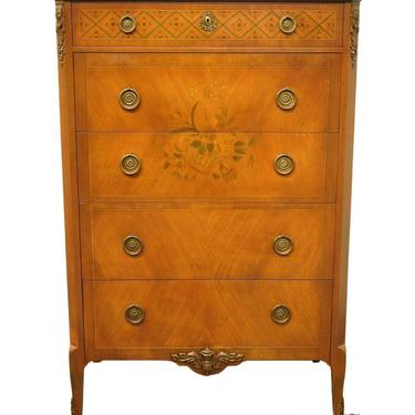 JOHN WIDDICOMB Louis XVI French Provincial 36" Chest of Drawers w. Hand Painted Floral Accents 