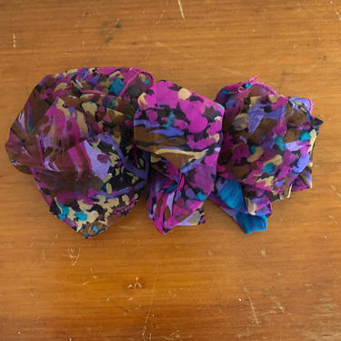 Multicolored Abstract Print Hair Bow - 1980s 