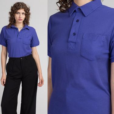 80s Periwinkle Polo Top - Men's Medium | Vintage Unisex Preppy Short Sleeve Shirt 