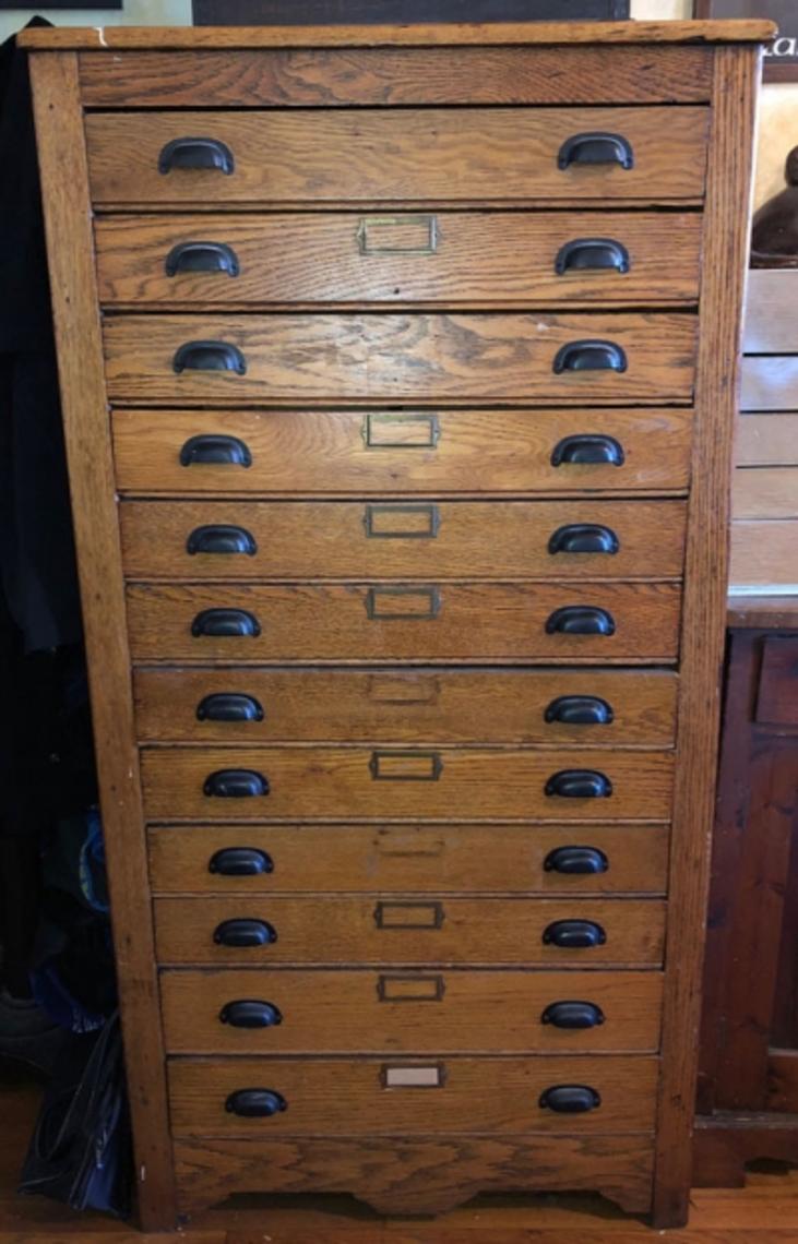 12 Drawer Oak Flat File Cabinet Circa 1900 Tall Cabinet ...