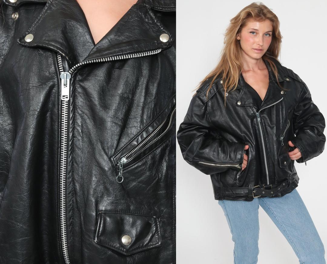 80s Leather Biker Jacket Black Leather Jacket 80s Motorcycle Shop