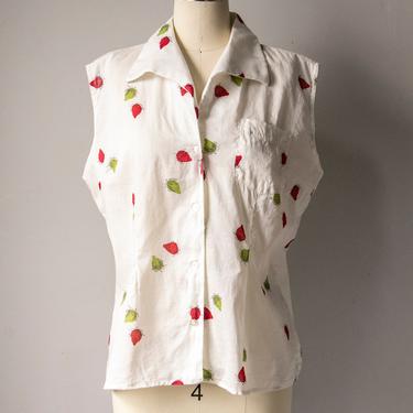 1950s Blouse Strawberry Top L 