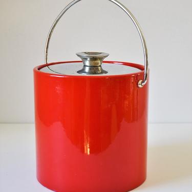 Vintage Red Vinyl and Chrome Ice Bucket by KraftWare NYC 