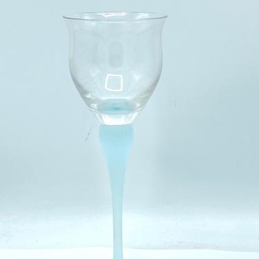 Vintage  1988 Mikasa Aqua Sea Mist Crystal Wine Glasses with Aqua Blue Frosted Stem 
