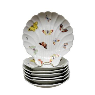 Limoges 9" Scallop Shell Plates with Butterflies - Set of 7 