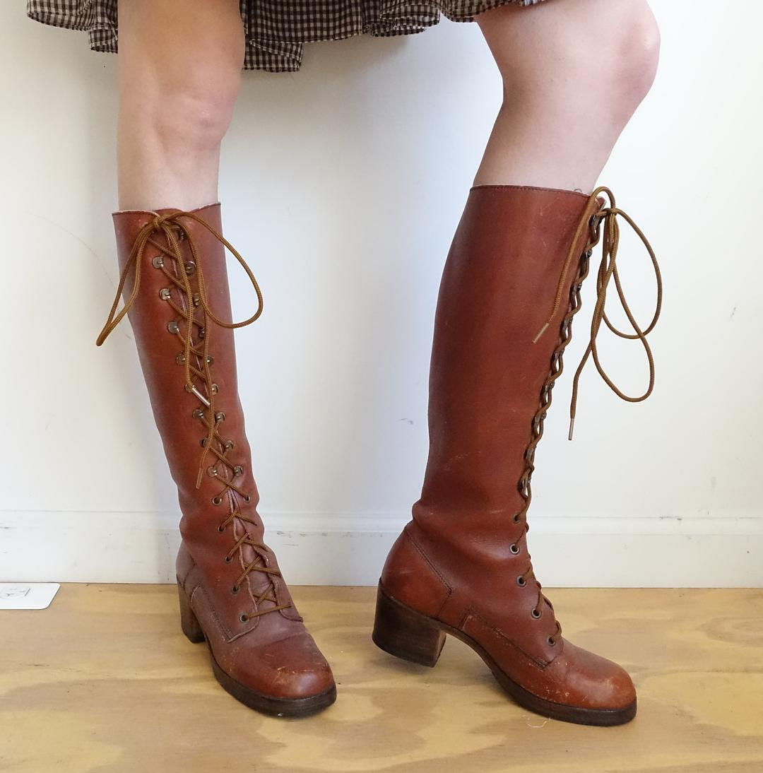 Vintage 1960's Boots, Rugged Vintage Lace-Up Leather Boots from Spool 72.