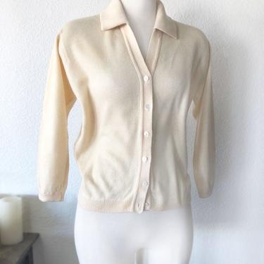 Ivory PURE Cashmere Ballantyne Sweater Cardigan, Scotland, 38 bust, Natural Wool 50's, 60's Vintage Sweater Blouse Top SCOTTISH 