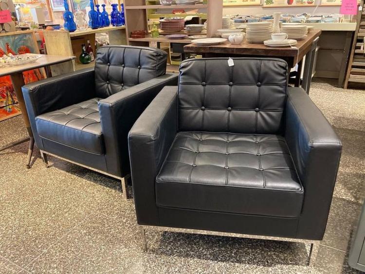 Black vinyl club chair (s) 33” x 30” x 32” Seat height 17.5” seat