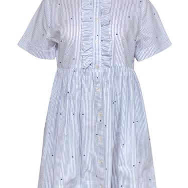 Kate Spade - White & Blue Pinstriped & Heart Print Button-Up Dress Sz S