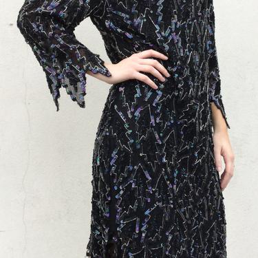 Dazzling 1980s does 1920s Disco Silk Sequin Beaded Dress 