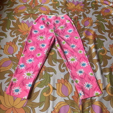 60’s FLORAL PEDAL PUSHERS - pink white blue green - high-waisted - x-small 
