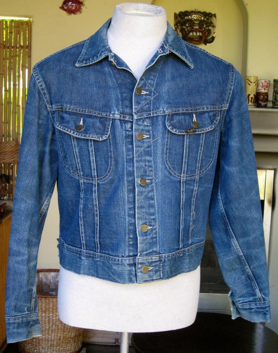 Vintage Lee Riders Denim Jean Trucker Jacket Size 40 Blue PATD