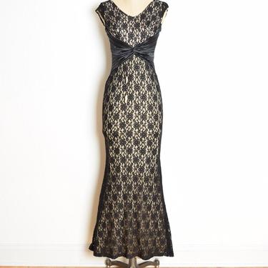 vintage Y2K dress black lace illusion prom party cocktail long maxi XS S clothing 
