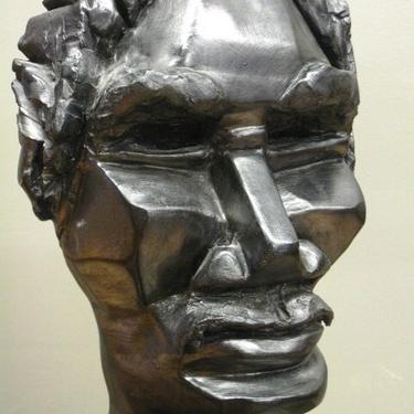 Claire Goldstein male head sculpture, cubist, modernist, brutalist 