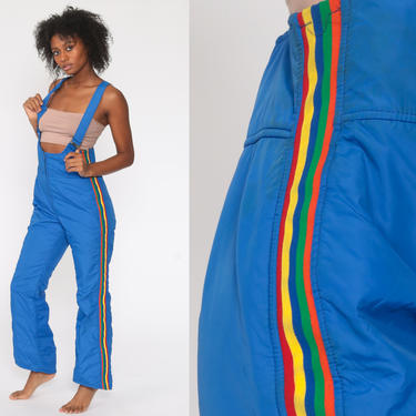 XS 70s Striped Stirrup Ski Pants Vintage Blue High Waisted