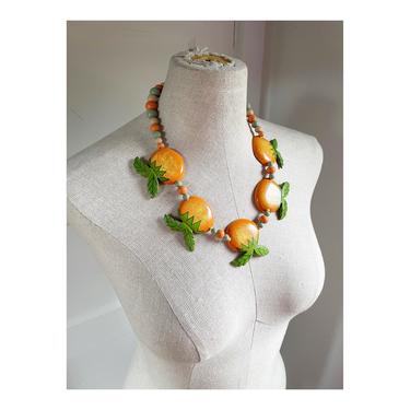 1980s Orange-You-Glad Beaded Statement Necklace 