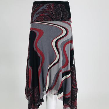 John Paul Gaultier Soleil Printed Mesh Asymmetrical Skirt