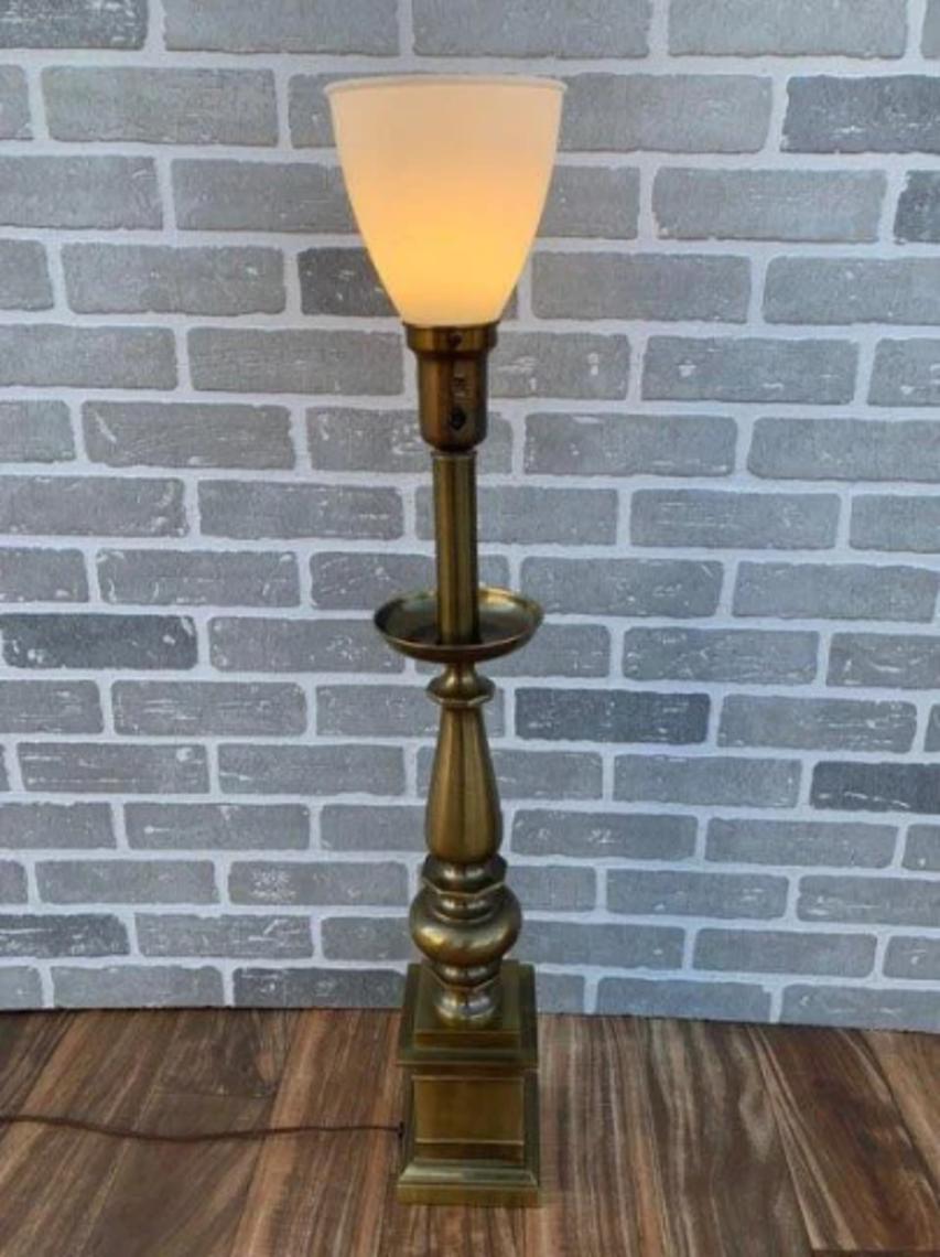 Vintage Brass Torchiere Table Lamp With Milk Glass Shade Vintage