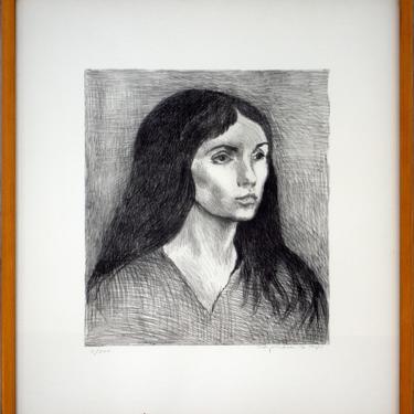 Mid Century Modern Framed Raphael Soyer Portrait of a Woman Signed Etching 