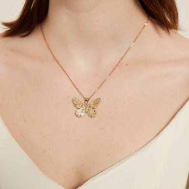 rowan gold butterfly pendant necklace, cz rainbow color butterfly necklace, butterfly charm necklace, butterfly charm pendant necklace, gift 