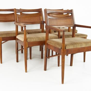 American of Martinsville Mid Century Cane Back Walnut Dining Chairs - Set of 6 - mcm 